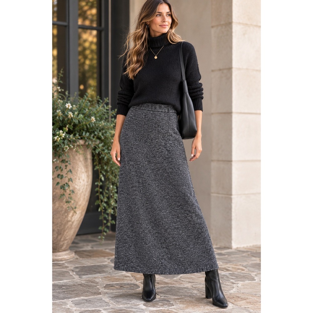 Vintage Minimalist Dark Acadamia Merino Wool Maxi Skirt Size XL Heritage Classic